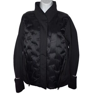 Calia Women's Cold Dash Run Jacket L black Hybrid Puffer Zip Flip Cuff Side Zip